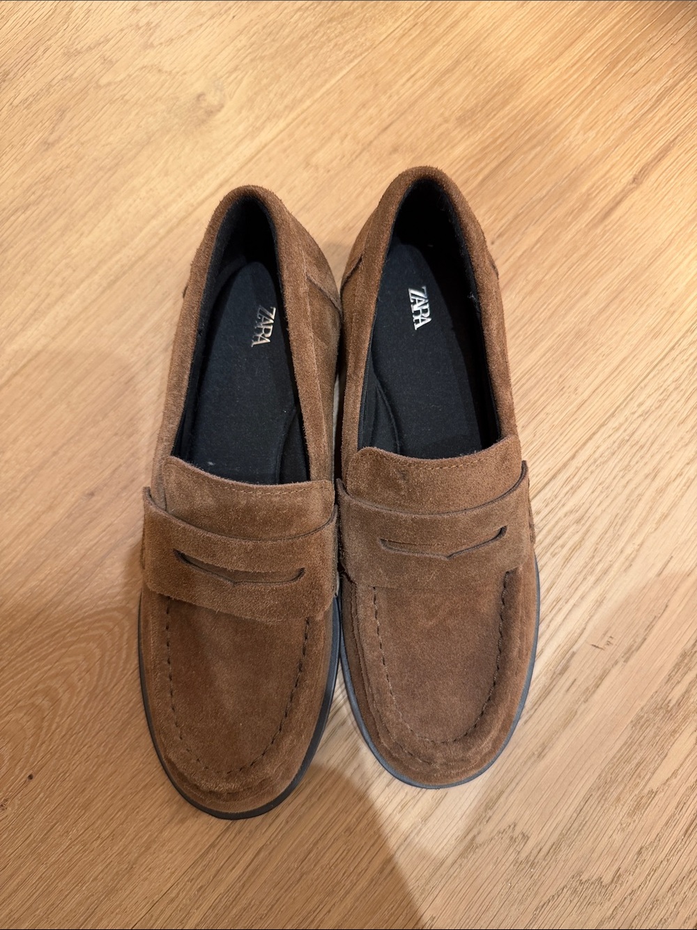 Zara woMen’s Brown Suede Slip-On Penny Loafers